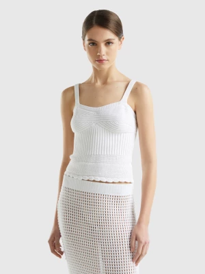 Benetton, Knit Stitch Top, size S, White, Women United Colors of Benetton