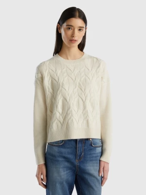 Benetton, Knit Sweater In Pure Cashmere, size L, Creamy White, Women United Colors of Benetton