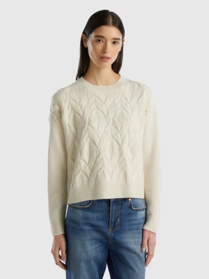 Benetton, Knit Sweater In Pure Cashmere, size XS, Creamy White, Women United Colors of Benetton