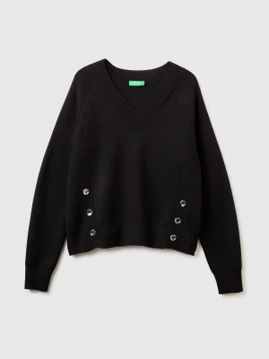 Benetton, Knit Sweater With V-neck, Size: XS, Black, Women United Colors of Benetton