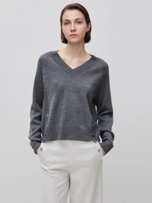 Benetton, Knit Sweater With V-neck, Size: XS, Dark Gray, Women United Colors of Benetton