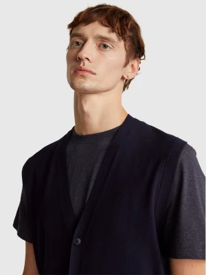 Benetton, Knit Vest In Viscose Blend, Size: S, Dark Blue, Men United Colors of Benetton