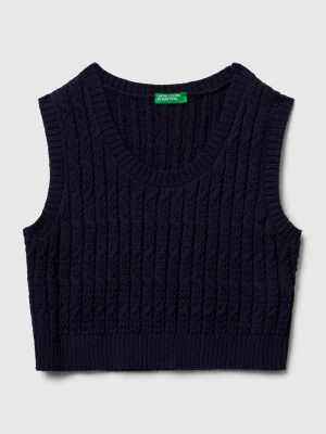 Benetton, Knit Vest With Cables, Size: 2XL, Dark Blue, Kids United Colors of Benetton