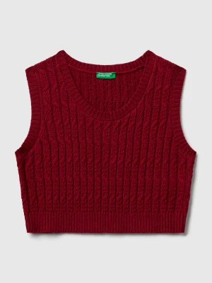 Benetton, Knit Vest With Cables, Size: XL, Burgundy, Kids United Colors of Benetton