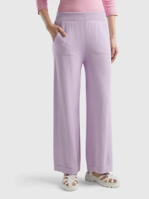 Benetton, Knit Wide Trousers, size L, Lilac, Women United Colors of Benetton
