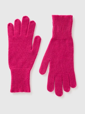 Benetton, Fuchsia Gloves In Pure Merino Wool, Size: OS, Cyclamen, Women United Colors of Benetton