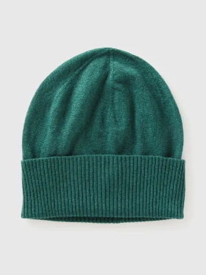 Benetton, Green Hat In Pure Merino Wool, Size: OS, Dark Green, Women United Colors of Benetton