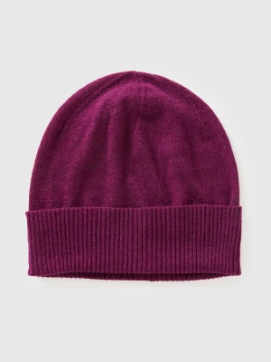 Benetton, Purple Hat In Pure Merino Wool, Size: OS, Plum, Women United Colors of Benetton