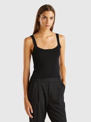 Benetton, Knitted Tank Top With Square Neckline, size L, Black, Women United Colors of Benetton