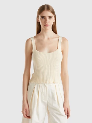 Benetton, Knitted Tank Top With Square Neckline, size L, Creamy White, Women United Colors of Benetton