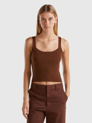 Benetton, Knitted Tank Top With Square Neckline, size L, Dark Brown, Women United Colors of Benetton