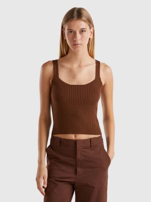 Benetton, Knitted Tank Top With Square Neckline, size L, Dark Brown, Women United Colors of Benetton