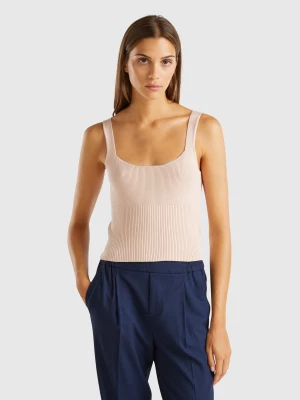 Benetton, Knitted Tank Top With Square Neckline, size L, Soft Pink, Women United Colors of Benetton