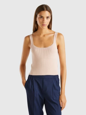 Benetton, Knitted Tank Top With Square Neckline, size S, Soft Pink, Women United Colors of Benetton