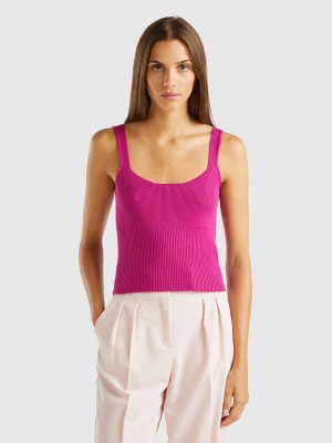 Benetton, Knitted Tank Top With Square Neckline, size S, Cyclamen, Women United Colors of Benetton