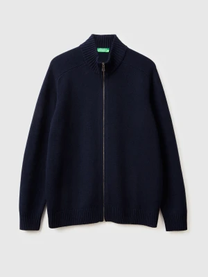 Benetton, Zip-up Cardigan In Pure Merino Wool, Size: XS, Dark Blue, Men United Colors of Benetton