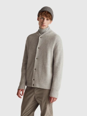 Benetton, Cardigan In Wool Blend, Size: XS, Light Gray, Men United Colors of Benetton
