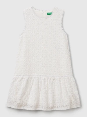 Benetton, Lace Dress With Flounce, size XL, Creamy White, Kids United Colors of Benetton