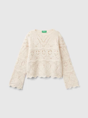 Benetton, Lace Look Sweater, size 2XL, Creamy White, Kids United Colors of Benetton