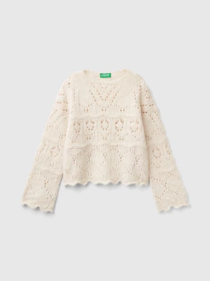 Benetton, Lace Look Sweater, size S, Creamy White, Kids United Colors of Benetton