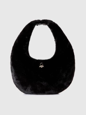 Benetton, Large Crescent Moon Bag In Faux Fur, size OS, Black, Women United Colors of Benetton