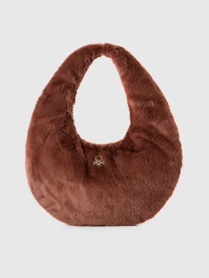 Benetton, Large Crescent Moon Bag In Faux Fur, size OS, Dark Brown, Women United Colors of Benetton