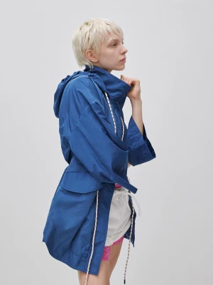 Benetton, Large Parka With Hood, Size: XS, Air Force Blue, Women United Colors of Benetton