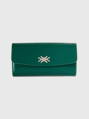 Benetton, Large Wallet In Synthetic Patent Leather, size OS, Dark Green, Women United Colors of Benetton