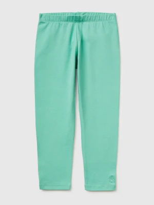 Benetton, Leggings In Stretch Cotton With Logo, Size: 116, Aqua, Kids United Colors of Benetton