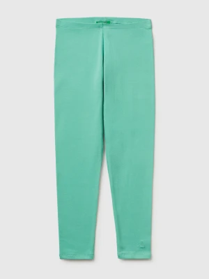 Benetton, Leggings In Stretch Cotton With Logo, Size: XL, Aqua, Kids United Colors of Benetton
