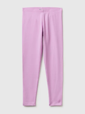 Benetton, Leggings In Stretch Cotton With Logo, Size: XL, Lilac, Kids United Colors of Benetton