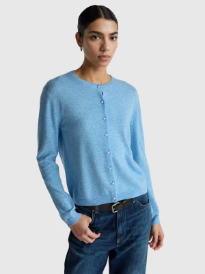 Benetton, Light Blue Cardigan In Pure Merino Wool, Size: XXS, Light Blue, Women United Colors of Benetton