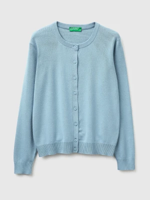 Benetton, Light Blue Cardigan In Tricot Cotton, Size: XS, Light Blue, Women United Colors of Benetton