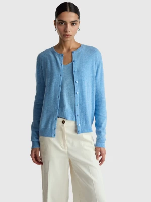 Benetton, Light Blue Crew Neck Cardigan In Pure Merino Wool, Size: XXS, Light Blue, Women United Colors of Benetton
