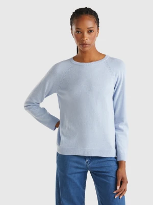 Benetton, Light Blue Crew Neck Sweater In Cashmere And Wool Blend, Size: XXS, Light Blue, Women United Colors of Benetton