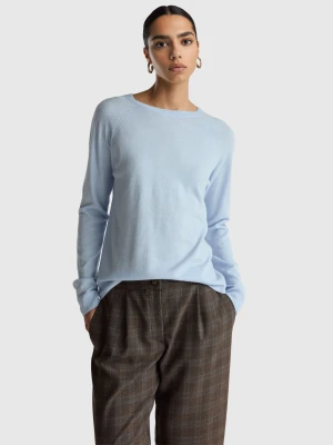 Benetton, Light Blue Crew Neck Sweater In Cashmere And Wool Blend, Size: XXS, Light Blue, Women United Colors of Benetton