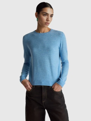 Benetton, Light Blue Crew Neck Sweater In Merino Wool, Size: XXS, Light Blue, Women United Colors of Benetton