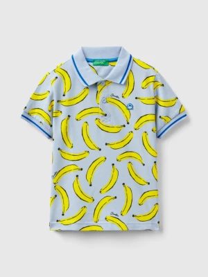Benetton, Light Blue Polo Shirt With Banana Pattern, size 116, Sky Blue, Kids United Colors of Benetton