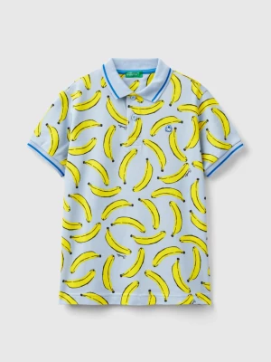 Benetton, Light Blue Polo Shirt With Banana Pattern, size L, Sky Blue, Kids United Colors of Benetton