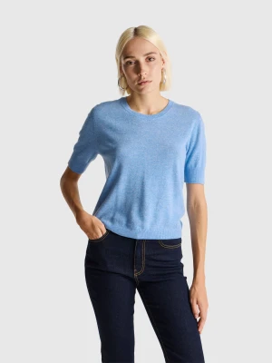 Benetton, Light Blue Short Sleeve Sweater In Pure Merino Wool, Size: XXS, Light Blue, Women United Colors of Benetton
