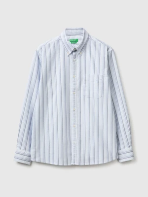 Benetton, Light Blue Striped Button-down Shirt, Size: XS, Light Blue, Men United Colors of Benetton
