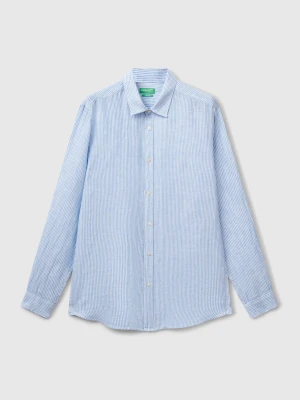 Benetton, Light Blue Striped Pure Linen Shirt, Size: XS, Aqua, Men United Colors of Benetton