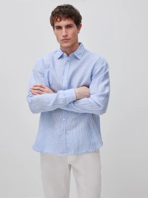 Benetton, Light Blue Striped Pure Linen Shirt, Size: XS, Light Blue, Men United Colors of Benetton