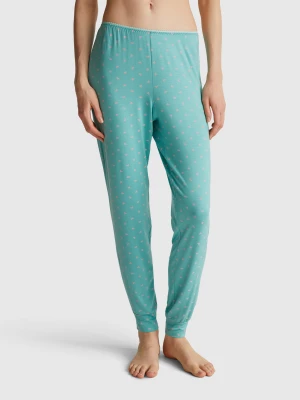 Benetton, Light Blue Trousers With Heart Print, Size: XS, Light Green, Women United Colors of Benetton