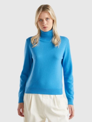 Benetton, Light Blue Turtleneck In Pure Cashmere, size M, Light Blue, Women United Colors of Benetton