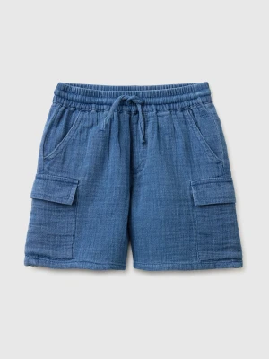 Benetton, Light Gauze Cargo Bermuda Shorts, Size: 116, Dark Blue, Kids United Colors of Benetton