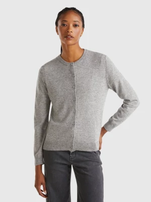 Benetton, Light Gray Cardigan In Cashmere And Wool Blend, size L, Light Gray, Women United Colors of Benetton