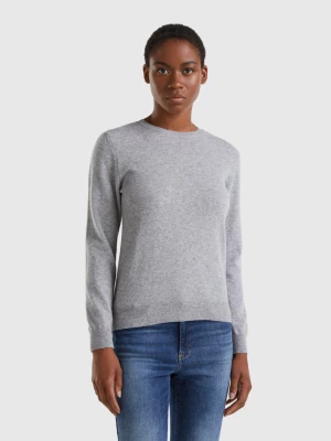 Benetton, Light Gray Crew Neck Sweater In Merino Wool, size L, Light Gray, Women United Colors of Benetton