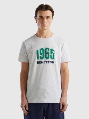 Benetton, Light Gray Organic Cotton T-shirt With Logo Print, size L, Light Gray, Men United Colors of Benetton