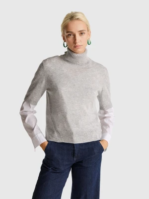 Benetton, Light Gray Short Sleeve Turtleneck In Cashmere Blend, Size: XXS, Light Gray, Women United Colors of Benetton